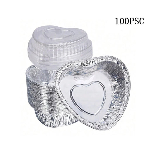 Moule gâteau forme cœur avec couvercle – Lot de 100 aluminium jetables