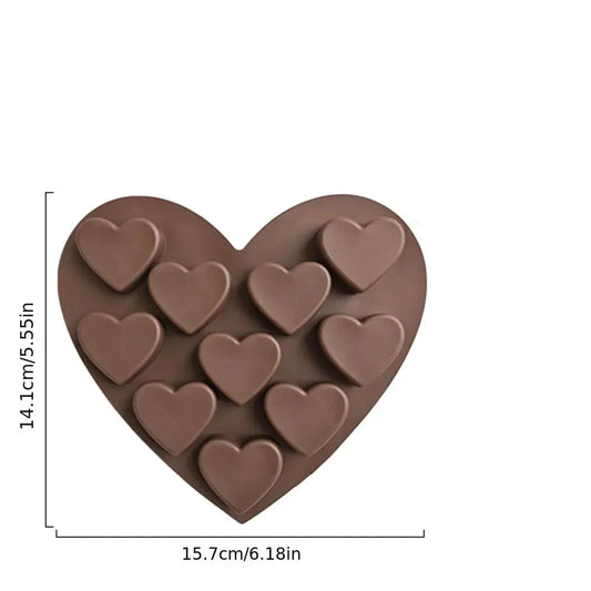 Moule en coeur – Plaque silicone marron 10 mini-cœurs chocolat ou biscuit